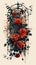 A picture of a bunch of red roses, black, red and orange romantic flat illustration