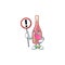 A picture of Cartoon mascot of pink bottle wine rise up a broad