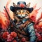 Picture a cat, dressed in a cowboy outfit, riding his horse to the infamous OK Corral. The cat is a skilled gunslinger,