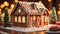 A picture of a cheerful gingerbread house decorated with icing and candy.