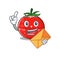 A picture of cheerful tomato kitchen timer caricature design concept having an envelope