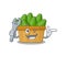A picture of cool mechanic avocado fruit basket cartoon character design