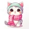 A picture of a cute calico cat with beautiful impression using a scarf on Christmas season