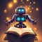 A picture of a cute robot reading a book, generated by AI.