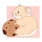 Picture of cute sitting hamster with cookie on pink background. Vector illustration of little hamster. Good for decoration post