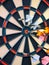 Picture of Darts arrow hitting in the target center of dartboard. concept business goal to marketing success. Business target or