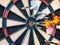 Picture of Darts arrow hitting in the target center of dartboard. concept business goal to marketing success. Business target or