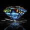 Picture diamond jewel on black background. Beautiful sparkling shining round shape emerald image. 3D render brilliant