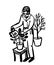 Picture drawing of an elderly man with glasses watering flowers in pots from a garden watering can, caring for home