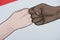 Picture with drawn multiethnic hands doing fist bump