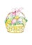 Picture with easter eggs in a basket with a pink bow