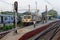 Picture of electric rail engine standing at a Junction Railway Station of Indian Railways system. Kolkata, West Bengal, India on