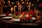 Picture an enchanting homemade romantic dinner, where the lighting is artfully arranged