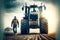 picture of farmer leading large agricultural tractor on field