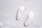 The picture of footprints or foot step on the snow