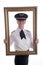 In a picture frame female airline pilot