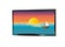 Picture in frame sea at sunset, ship and seagulls, vector illustration