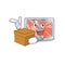An picture of frozen salmon cartoon design concept holding a box