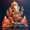 A picture of Ganesha is depicted sitting with a dark background, generated by AI