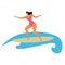 A picture of a girl on a surfboard on a white background. Vector illustration