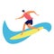 Picture of a guy on a surfboard on a white background. Vector illustration