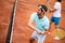 Picture of handsome young man on tennis court. Man playing tennis.