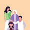 Picture of a happy family on a peach background. Vector illustration