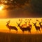 A picture of a herd of deer standing in a lush meadow illuminated by sunlight,AI generated