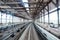 Picture inside a commuter train in Tokyo aproaching the end of Odaiba`s Rainbow bridge.