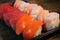 Picture of Japanese food, salmon sushi, shrimp sushi and tuna sushi