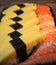 Picture of Japanese food, tamago sushi, shrimp sushi and tuna sushi