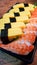 Picture of Japanese food, tamago sushi, shrimp sushi and tuna sushi