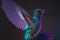 Picture of a multicolored hummingbird. Slight depth of field and blur. Neon colors.