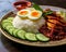 picture of a nasi lemak with a sunny egg and sauce.