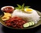 picture of a nasi lemak with a sunny egg and sauce.