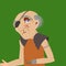 Picture of old grandfather on green background. Vector illustration