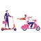 Picture of people on a scooter on a white background. Vector illustration