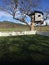 Picture Perfect Lawn and Treehouse With Mountains in Distance