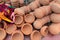 Picture of pile of round clay pot for food or earthenware