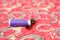 Picture of purple thread, bobbin, needle and button