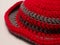 Picture of red color with grey stripes crochet hat