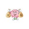 A picture of rich piggy bank cartoon character with two money bags