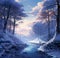 Picture of a river in winter animation illustration