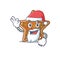 A picture of Santa gingerbread star mascot picture style with ok finger