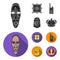 Picture, sarcophagus of the pharaoh, walkie-talkie, crown. Museum set collection icons in black, flat style vector