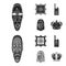 Picture, sarcophagus of the pharaoh, walkie-talkie, crown. Museum set collection icons in black,monochrom style vector