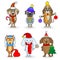 Picture with Set of cartoon dogs with Christmas attributes, painted figures on white background, isolate
