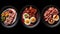 Picture showcasing three plates with different types of food. Perfect for food enthusiasts and