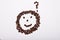 Picture of smiley face with question mark made of coffee beans