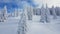 Picture of snow covered trees and untouched snowfield with blue sky and loose clouds during daytime